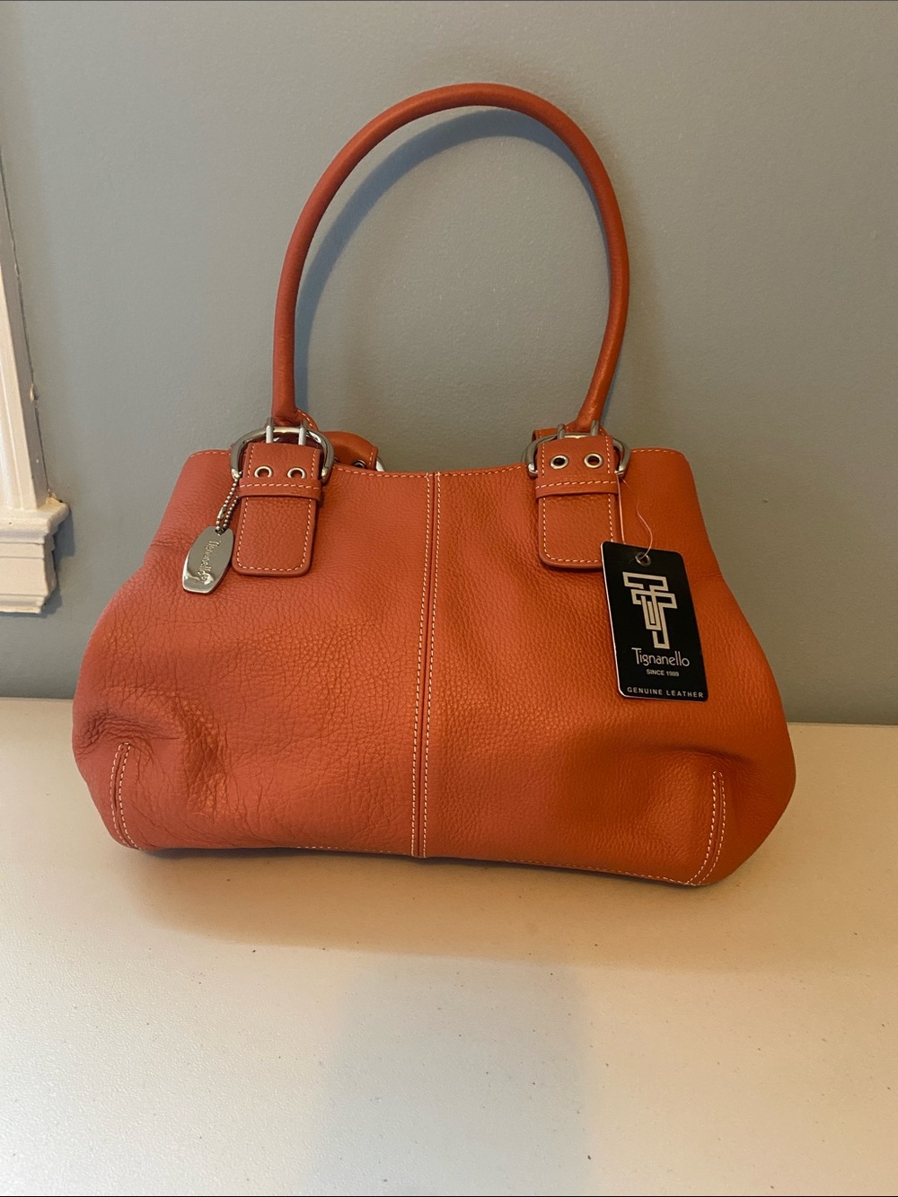Tignanello Burnt Orange Leather Shoulder Tote - Picture 2 of 8